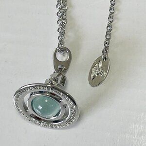 New Silver Saturn Mint Green Glass chain Orb Choker Necklace Charm